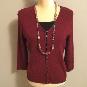 NWT Liz Claiborne Silk Maroon Sweater Cardigan Petite
